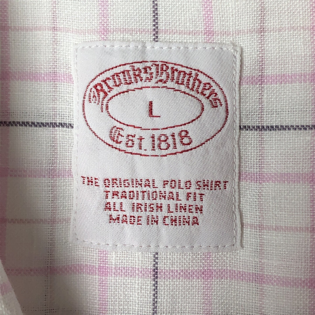Brooks Brothers Est.1818 short sleeve linen button-down shirt, men's size L linen white type Vintage Second Hand