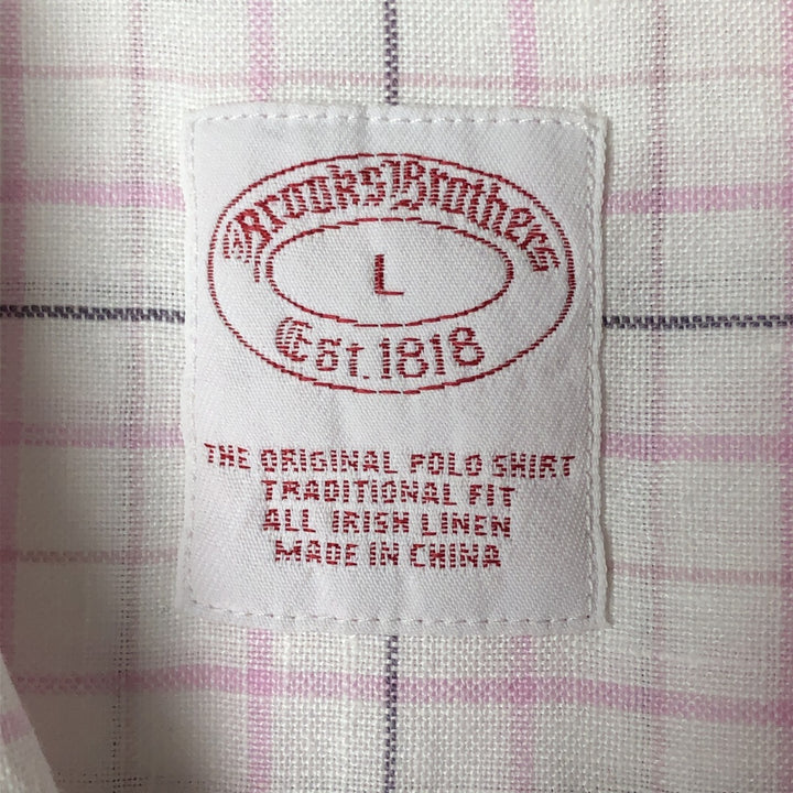 Brooks Brothers Est.1818 short sleeve linen button-down shirt, men's size L linen white type Vintage Second Hand
