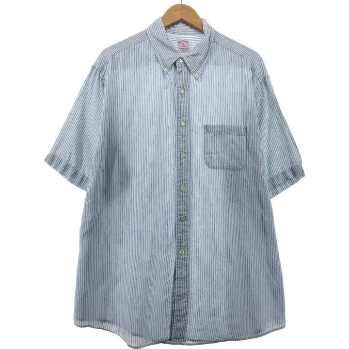 Brooks Brothers 346 short sleeve button down striped shirt, men's size XL linen Blue type light blue Vintage Second Hand
