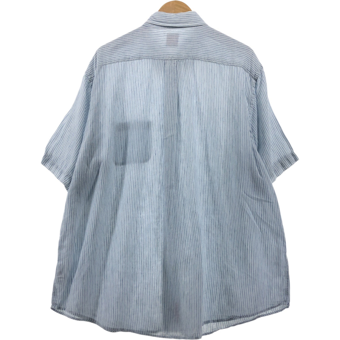 Brooks Brothers 346 short sleeve button down striped shirt, men's size XL linen Blue type light blue Vintage Second Hand