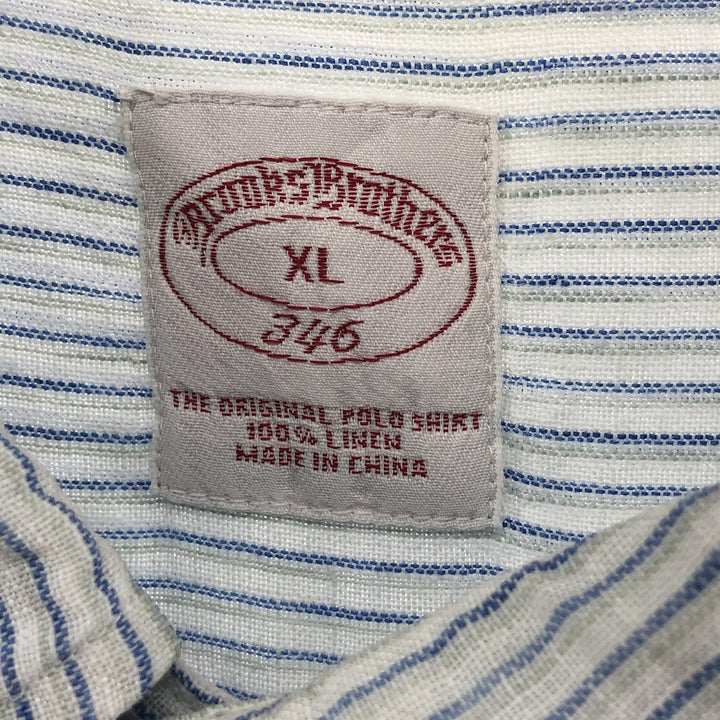 Brooks Brothers 346 short sleeve button down striped shirt, men's size XL linen Blue type light blue Vintage Second Hand