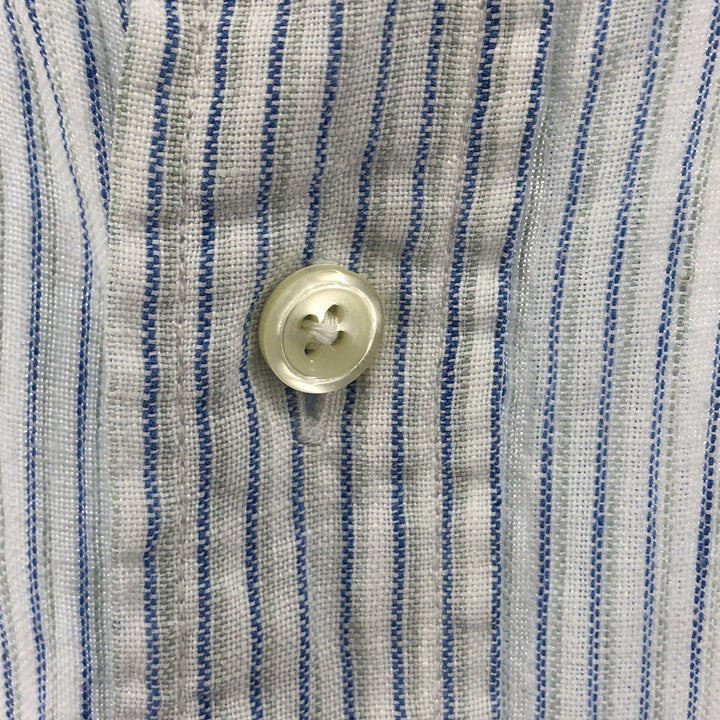 Brooks Brothers 346 short sleeve button down striped shirt, men's size XL linen Blue type light blue Vintage Second Hand