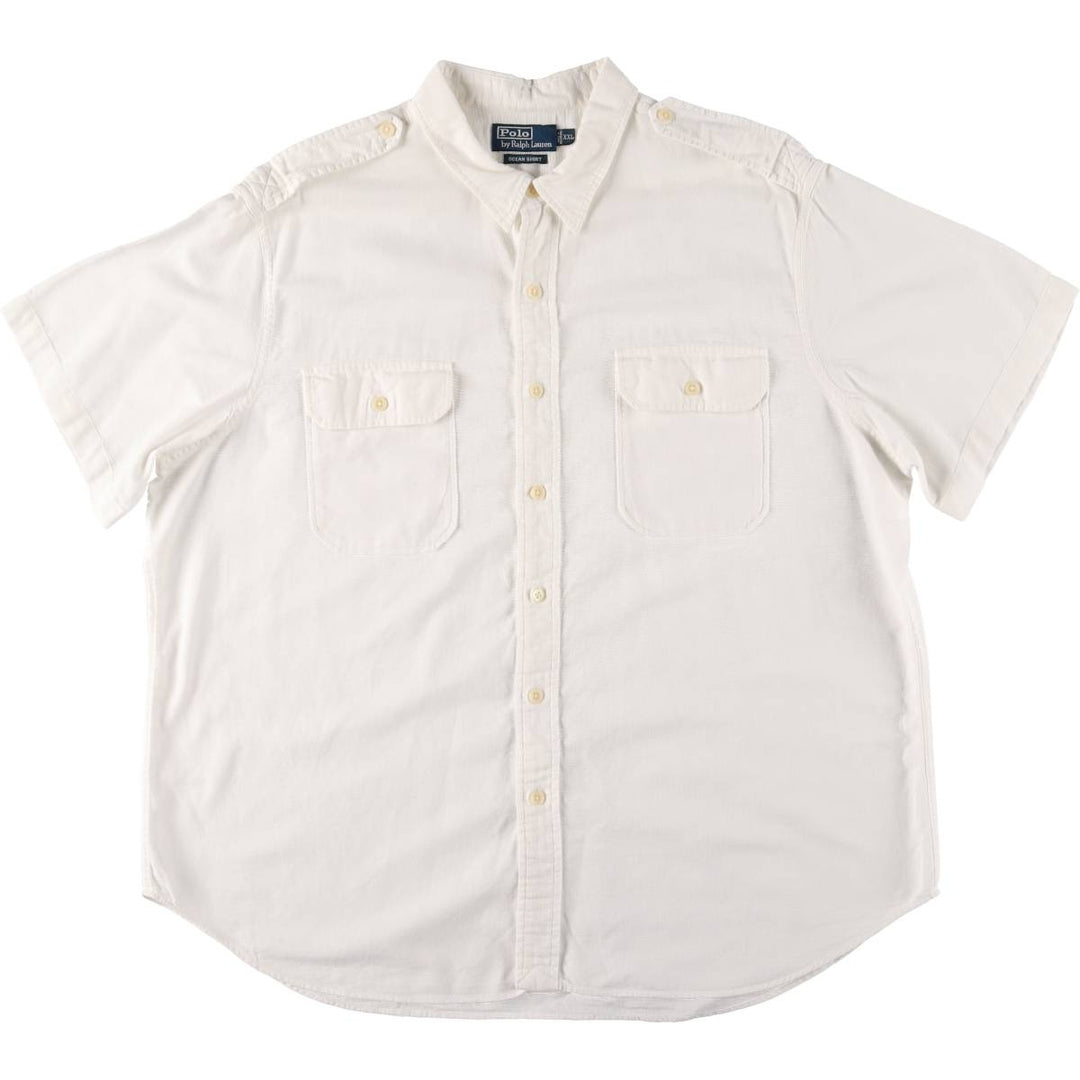 Ralph Lauren OCEAN SHIRT, short sleeve button-down shirt, men's XXL size cotton white type Vintage Second Hand