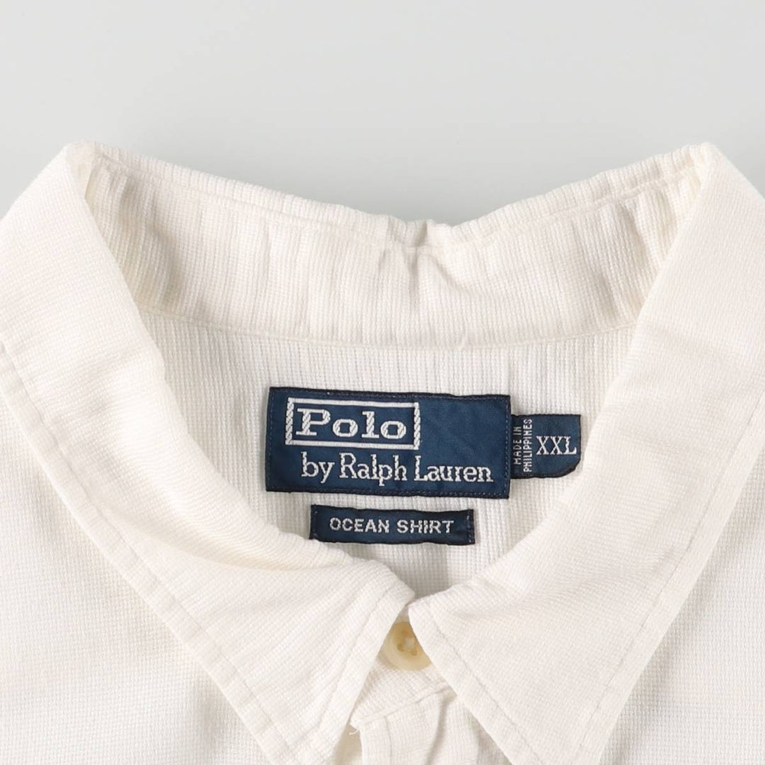 Ralph Lauren OCEAN SHIRT, short sleeve button-down shirt, men's XXL size cotton white type Vintage Second Hand