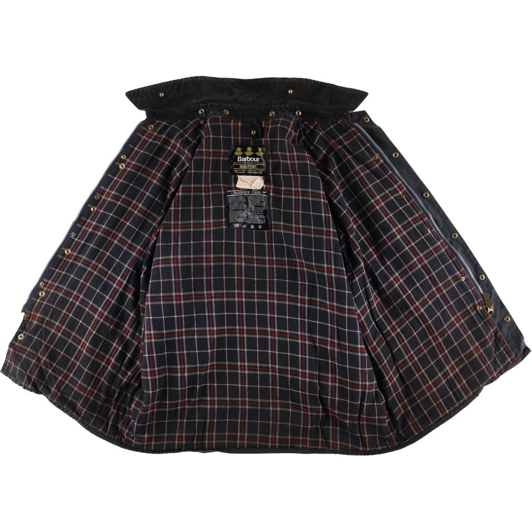 1990'S Barbour BEAUFORT 3 Warrant Oiled Hunting Jacket, Made in England, C48, Men's XL cotton navy blue type Vintage Second Hand