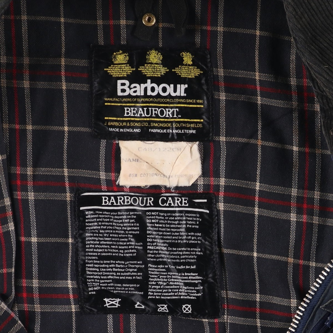 1990'S Barbour BEAUFORT 3 Warrant Oiled Hunting Jacket, Made in England, C48, Men's XL cotton navy blue type Vintage Second Hand