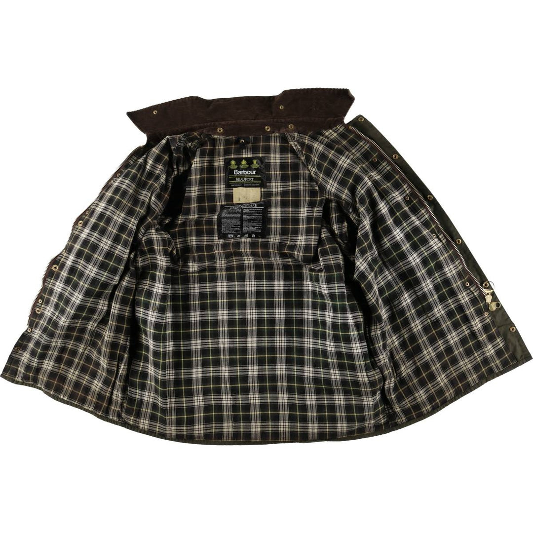 80s-90'S Barbour Beaufort 3 Warrant Oiled Hunting Jacket, Made in England, Men's Size XL cotton Khaki type Vintage Second Hand