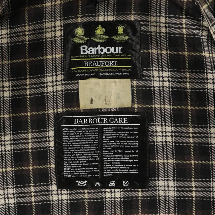 80s-90'S Barbour Beaufort 3 Warrant Oiled Hunting Jacket, Made in England, Men's Size XL cotton Khaki type Vintage Second Hand