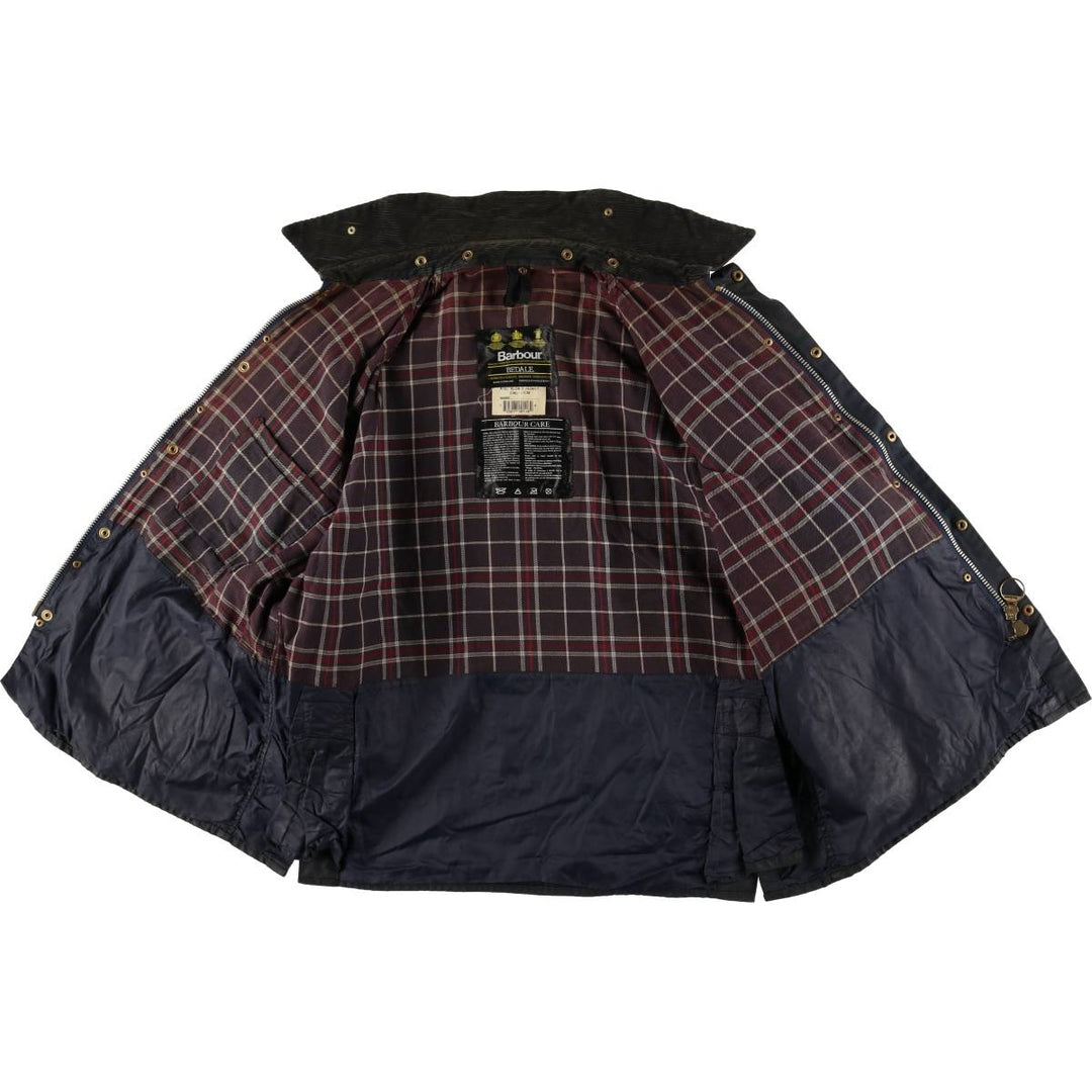 1990'S Barbour Bedale (formerly 3 Warrant) waxed cotton oiled jacket, Made in England, C46, Men's XL cotton navy blue type Vintage Second Hand
