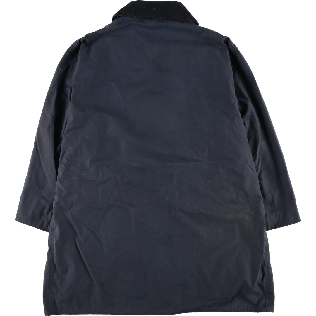 80s-90'S Barbour BORDER (formerly 3 Warrant) waxed cotton oiled jacket, Made in England, C44, Men's Size L cotton navy blue type Vintage Second Hand