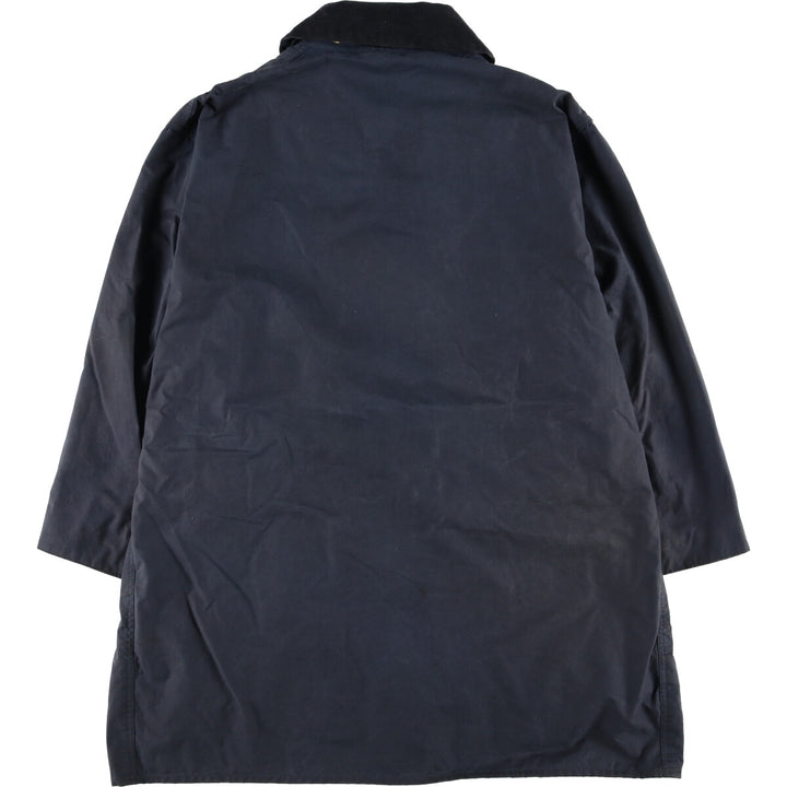 80s-90'S Barbour BORDER (formerly 3 Warrant) waxed cotton oiled jacket, Made in England, C44, Men's Size L cotton navy blue type Vintage Second Hand