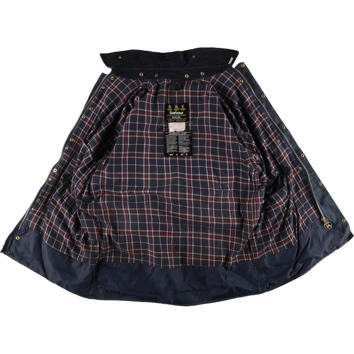 80s-90'S Barbour BORDER (formerly 3 Warrant) waxed cotton oiled jacket, Made in England, C44, Men's Size L cotton navy blue type Vintage Second Hand