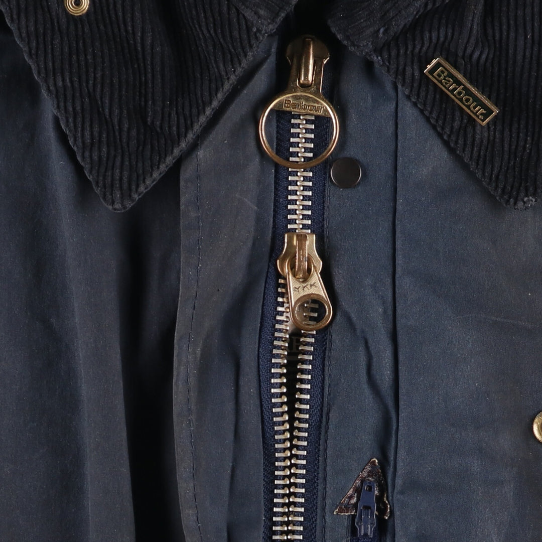 80s-90'S Barbour BORDER (formerly 3 Warrant) waxed cotton oiled jacket, Made in England, C44, Men's Size L cotton navy blue type Vintage Second Hand