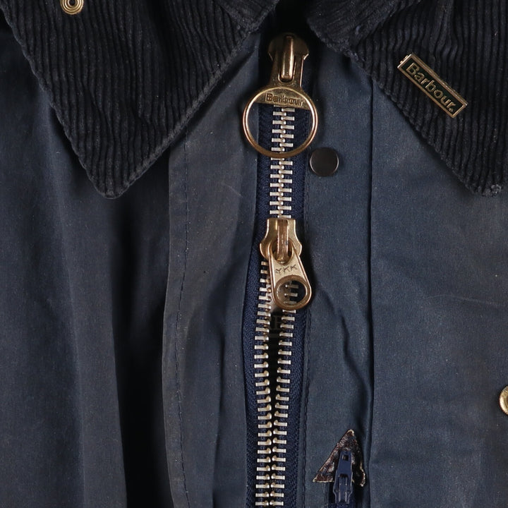 80s-90'S Barbour BORDER (formerly 3 Warrant) waxed cotton oiled jacket, Made in England, C44, Men's Size L cotton navy blue type Vintage Second Hand