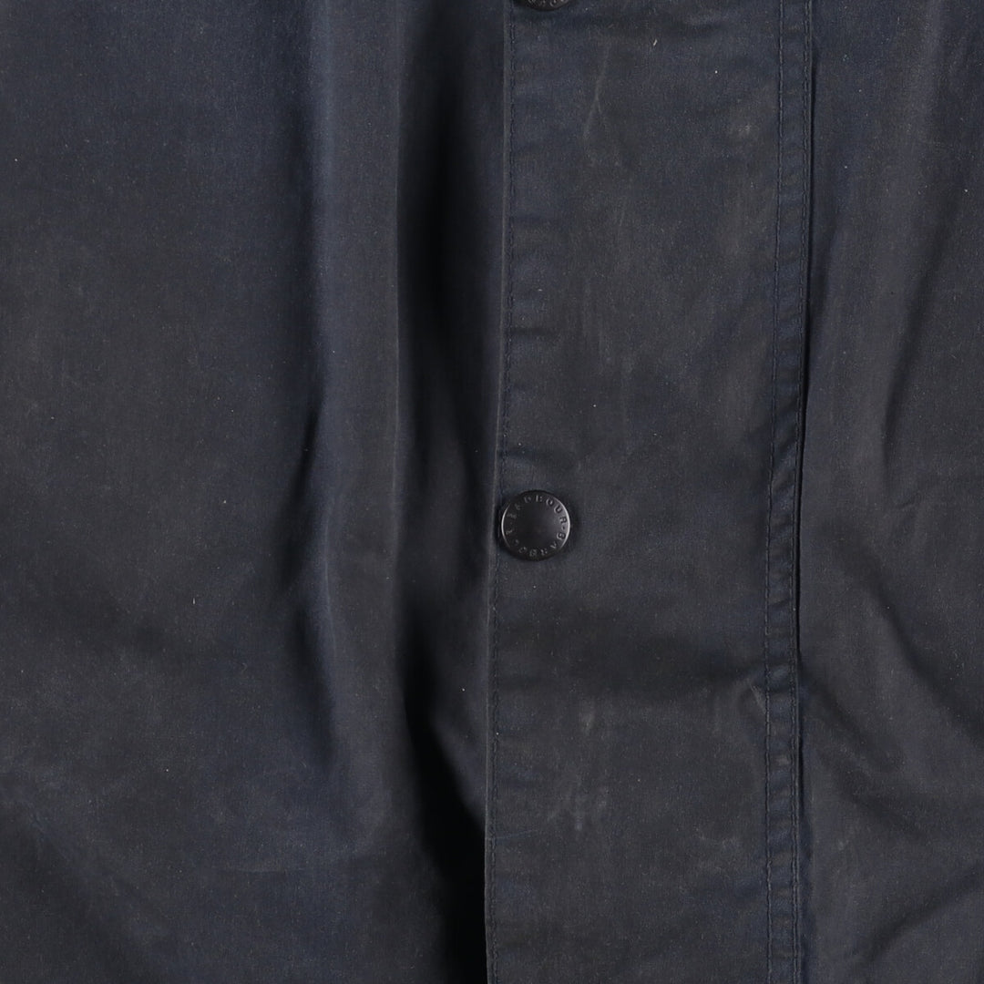 80s-90'S Barbour BORDER (formerly 3 Warrant) waxed cotton oiled jacket, Made in England, C44, Men's Size L cotton navy blue type Vintage Second Hand