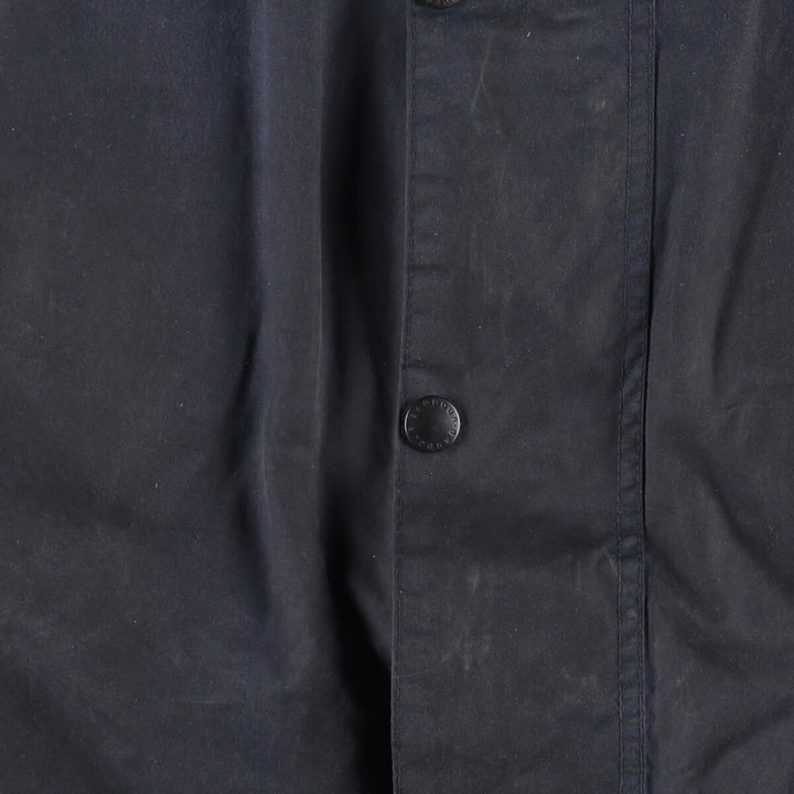 80s-90'S Barbour BORDER (formerly 3 Warrant) waxed cotton oiled jacket, Made in England, C44, Men's Size L cotton navy blue type Vintage Second Hand