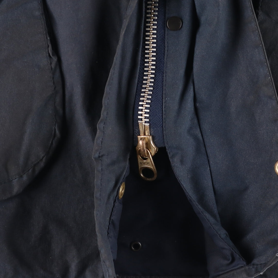 80s-90'S Barbour BORDER (formerly 3 Warrant) waxed cotton oiled jacket, Made in England, C44, Men's Size L cotton navy blue type Vintage Second Hand