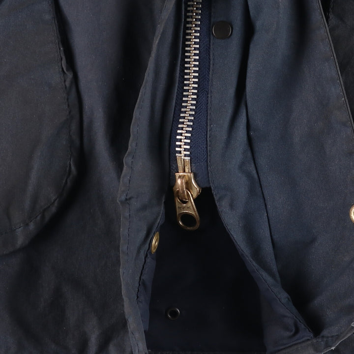 80s-90'S Barbour BORDER (formerly 3 Warrant) waxed cotton oiled jacket, Made in England, C44, Men's Size L cotton navy blue type Vintage Second Hand