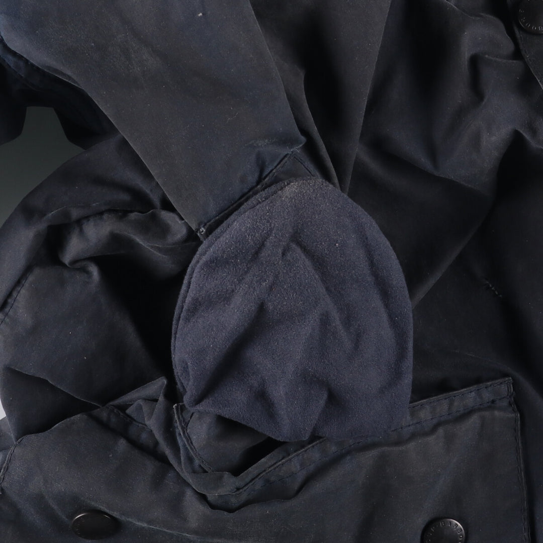 80s-90'S Barbour BORDER (formerly 3 Warrant) waxed cotton oiled jacket, Made in England, C44, Men's Size L cotton navy blue type Vintage Second Hand