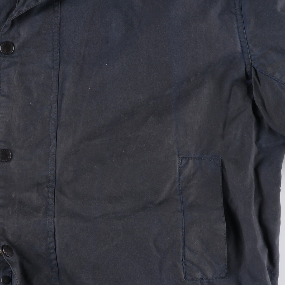 80s-90'S Barbour BORDER (formerly 3 Warrant) waxed cotton oiled jacket, Made in England, C44, Men's Size L cotton navy blue type Vintage Second Hand