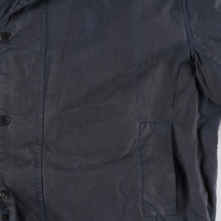 80s-90'S Barbour BORDER (formerly 3 Warrant) waxed cotton oiled jacket, Made in England, C44, Men's Size L cotton navy blue type Vintage Second Hand