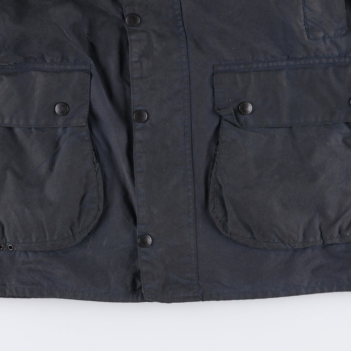 80s-90'S Barbour BORDER (formerly 3 Warrant) waxed cotton oiled jacket, Made in England, C44, Men's Size L cotton navy blue type Vintage Second Hand