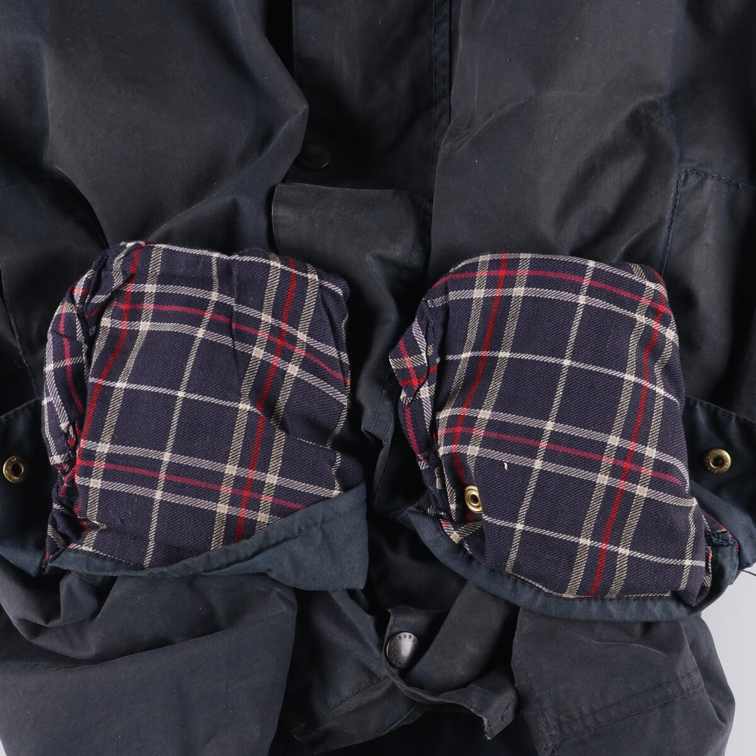 80s-90'S Barbour BORDER (formerly 3 Warrant) waxed cotton oiled jacket, Made in England, C44, Men's Size L cotton navy blue type Vintage Second Hand