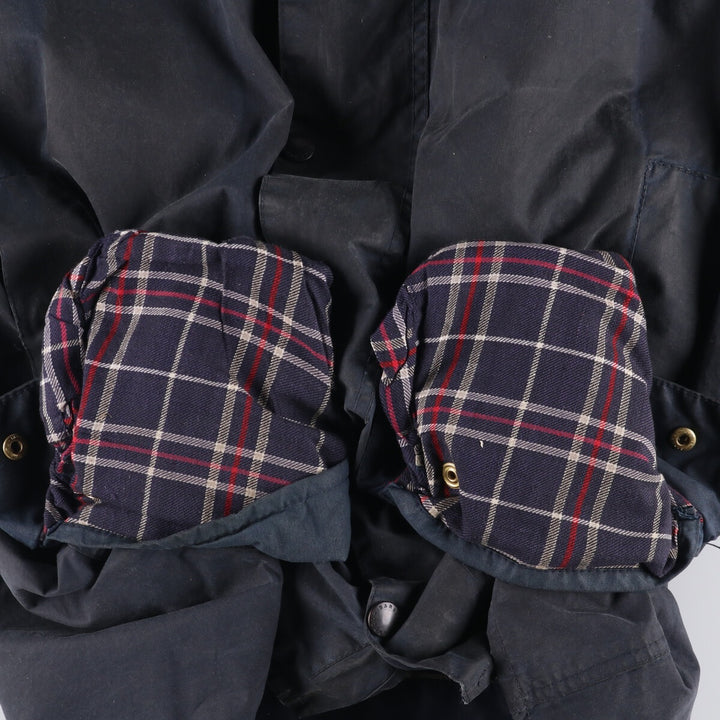 80s-90'S Barbour BORDER (formerly 3 Warrant) waxed cotton oiled jacket, Made in England, C44, Men's Size L cotton navy blue type Vintage Second Hand