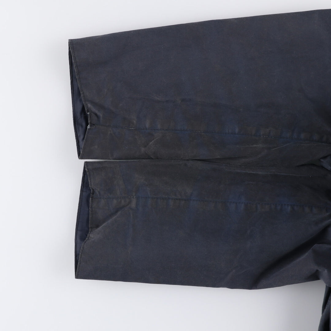 80s-90'S Barbour BORDER (formerly 3 Warrant) waxed cotton oiled jacket, Made in England, C44, Men's Size L cotton navy blue type Vintage Second Hand