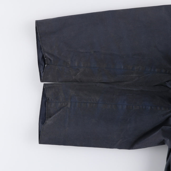 80s-90'S Barbour BORDER (formerly 3 Warrant) waxed cotton oiled jacket, Made in England, C44, Men's Size L cotton navy blue type Vintage Second Hand