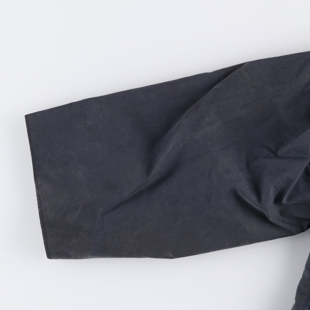 80s-90'S Barbour BORDER (formerly 3 Warrant) waxed cotton oiled jacket, Made in England, C44, Men's Size L cotton navy blue type Vintage Second Hand