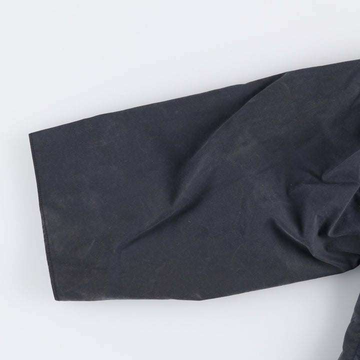 80s-90'S Barbour BORDER (formerly 3 Warrant) waxed cotton oiled jacket, Made in England, C44, Men's Size L cotton navy blue type Vintage Second Hand