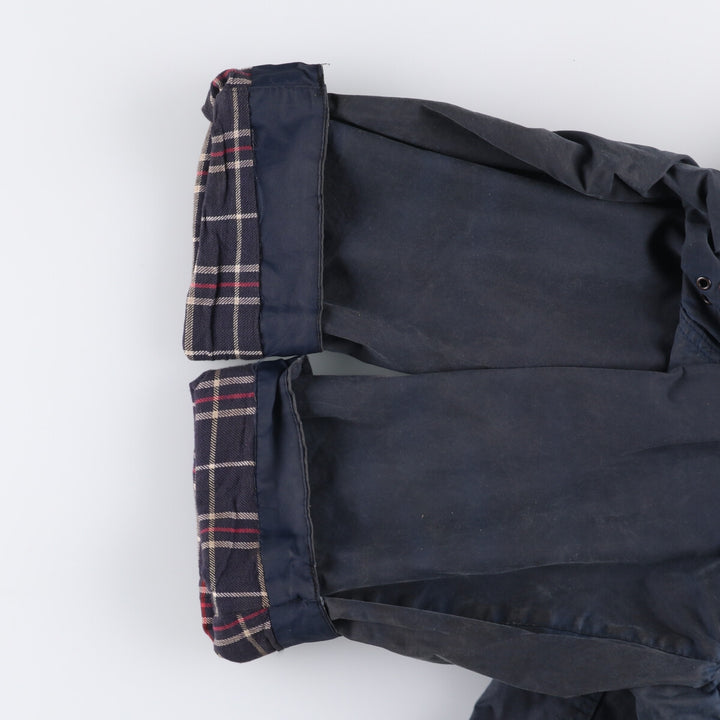 80s-90'S Barbour BORDER (formerly 3 Warrant) waxed cotton oiled jacket, Made in England, C44, Men's Size L cotton navy blue type Vintage Second Hand