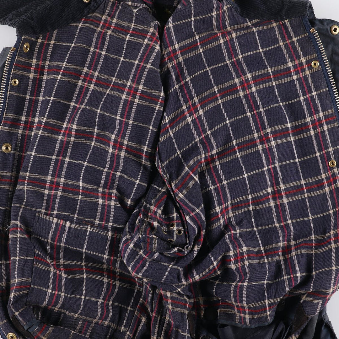 80s-90'S Barbour BORDER (formerly 3 Warrant) waxed cotton oiled jacket, Made in England, C44, Men's Size L cotton navy blue type Vintage Second Hand