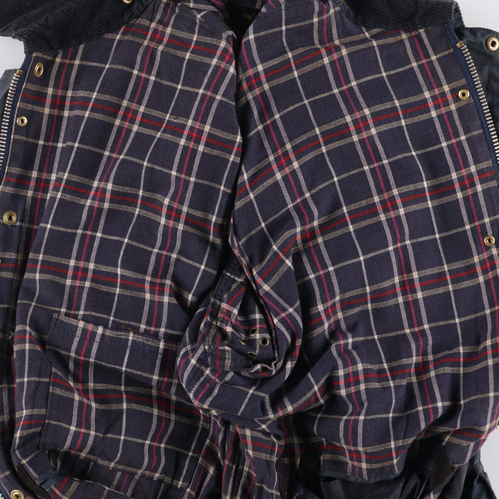 80s-90'S Barbour BORDER (formerly 3 Warrant) waxed cotton oiled jacket, Made in England, C44, Men's Size L cotton navy blue type Vintage Second Hand