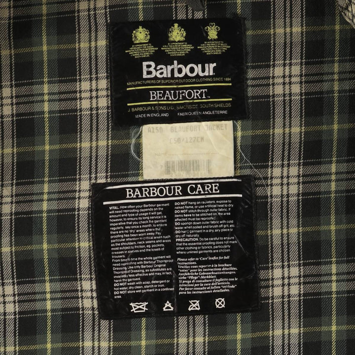 1990'S Barbour BEAUFORT 3 Warrant Oiled Hunting Jacket, Made in England, C50, Men's XXL cotton Khaki type Vintage Second Hand