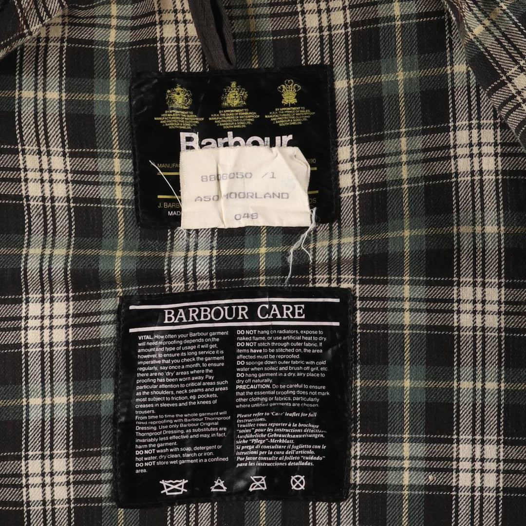 Vintage 1980s-1990'S Barbour Moorland 3-Warrant Oiled Hunting Jacket, Made in England, C36, Men's Size Small cotton brown type Vintage Second Hand