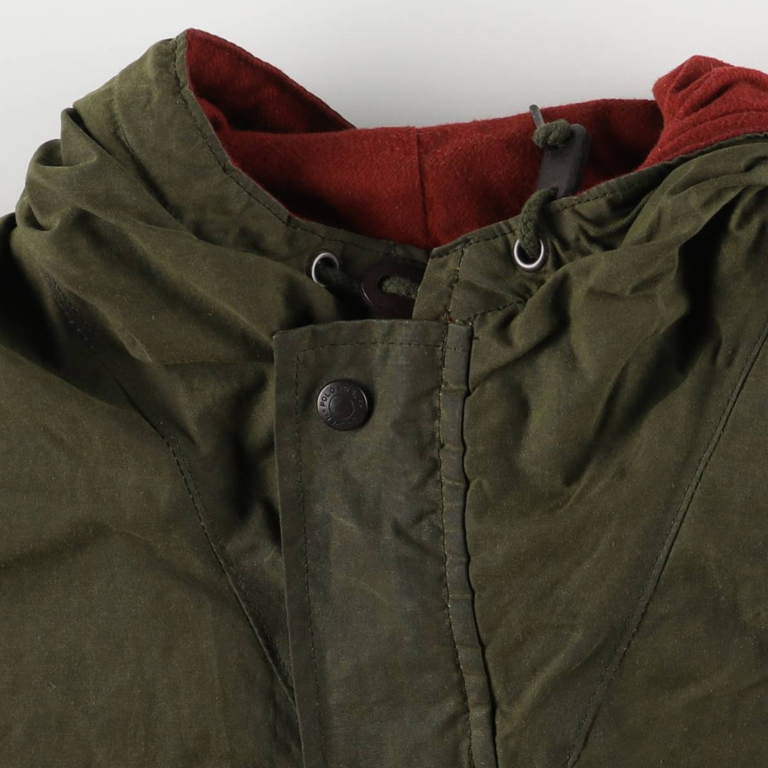 90'S Ralph Lauren POLO by Ralph Lauren hooded waxed cotton oiled jacket, made in the USA, men's size M cotton Khaki type Vintage Second Hand