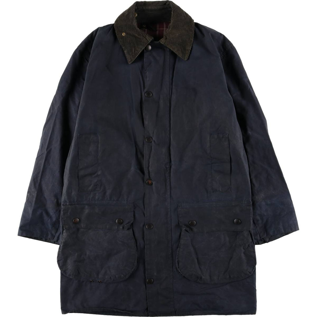 90'S Barbour Border Jacket, Old 3 Warrant, Waxed Cotton, Oiled, Made in England, C38, Men's Medium, Vintage cotton navy blue type Vintage Second Hand
