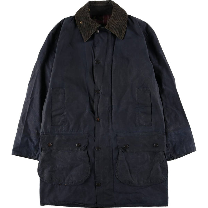 90'S Barbour Border Jacket, Old 3 Warrant, Waxed Cotton, Oiled, Made in England, C38, Men's Medium, Vintage cotton navy blue type Vintage Second Hand