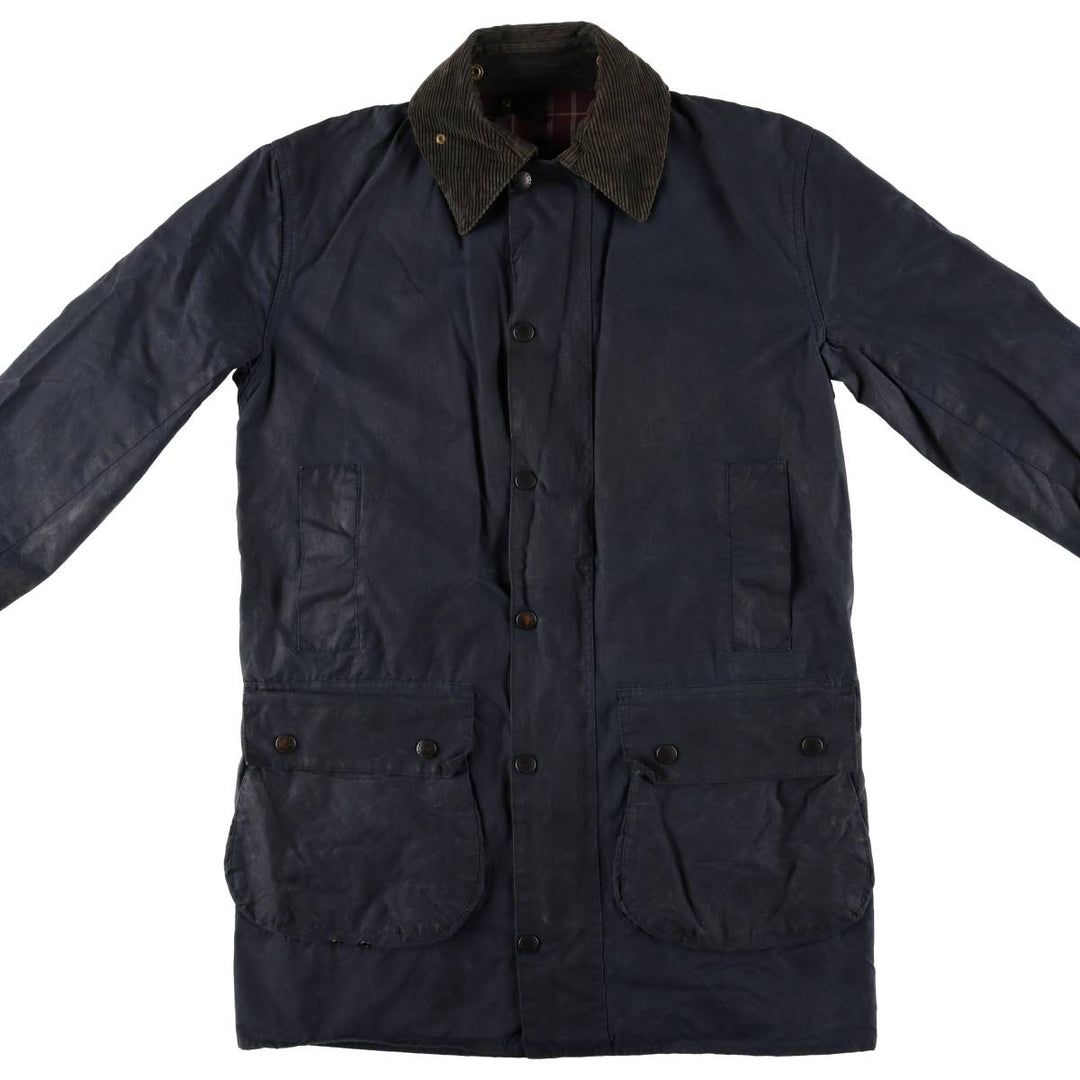 90'S Barbour Border Jacket, Old 3 Warrant, Waxed Cotton, Oiled, Made in England, C38, Men's Medium, Vintage cotton navy blue type Vintage Second Hand