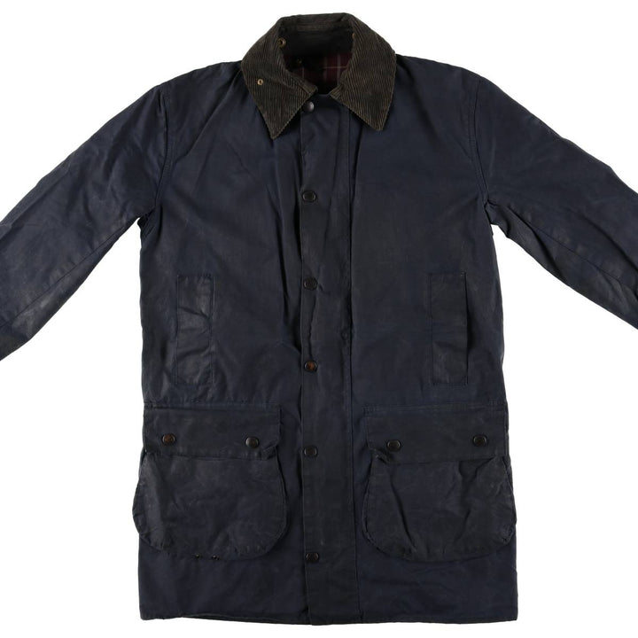 90'S Barbour Border Jacket, Old 3 Warrant, Waxed Cotton, Oiled, Made in England, C38, Men's Medium, Vintage cotton navy blue type Vintage Second Hand