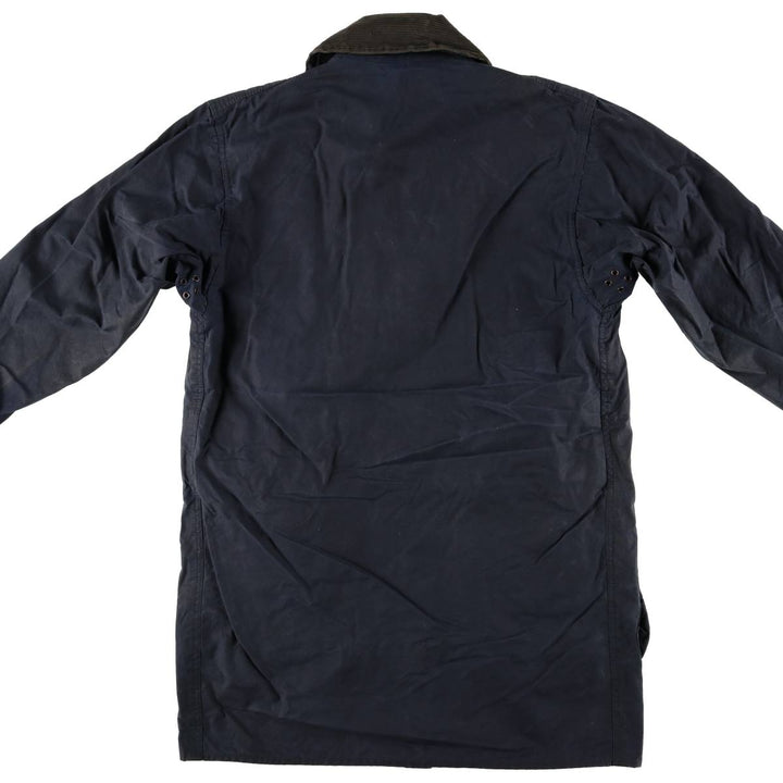90'S Barbour Border Jacket, Old 3 Warrant, Waxed Cotton, Oiled, Made in England, C38, Men's Medium, Vintage cotton navy blue type Vintage Second Hand