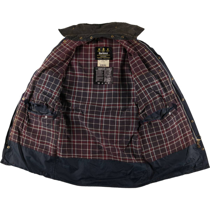 90'S Barbour Border Jacket, Old 3 Warrant, Waxed Cotton, Oiled, Made in England, C38, Men's Medium, Vintage cotton navy blue type Vintage Second Hand