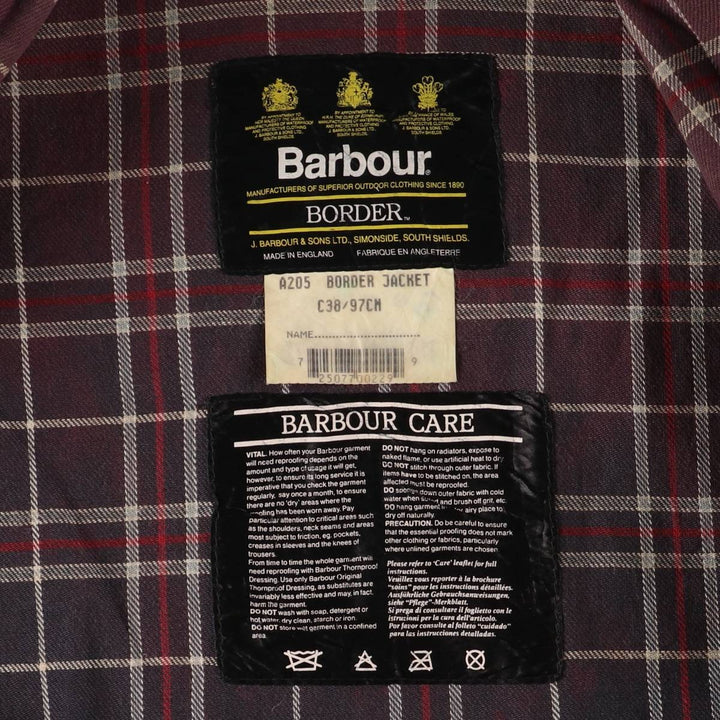 90'S Barbour Border Jacket, Old 3 Warrant, Waxed Cotton, Oiled, Made in England, C38, Men's Medium, Vintage cotton navy blue type Vintage Second Hand