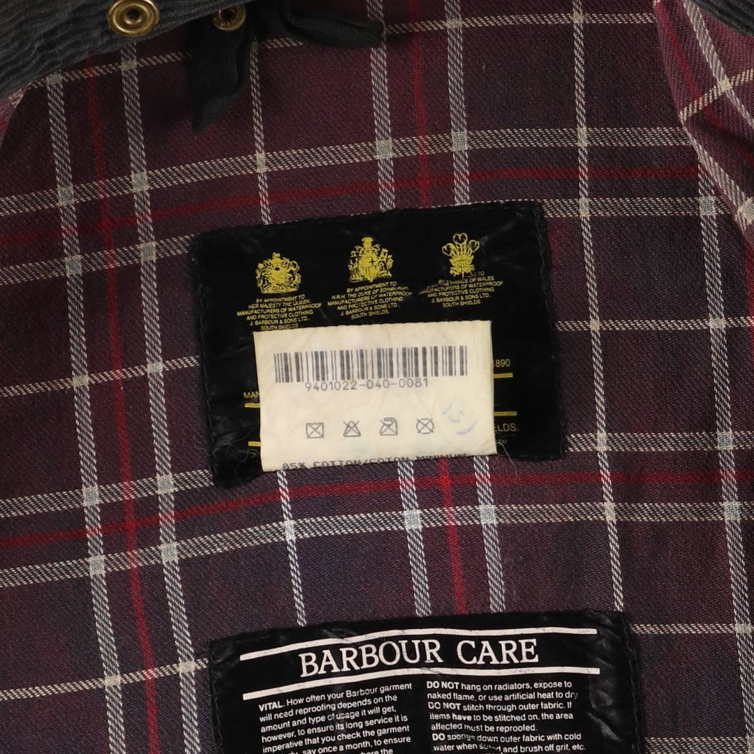 90'S Barbour Border Jacket, Old 3 Warrant, Waxed Cotton, Oiled, Made in England, C38, Men's Medium, Vintage cotton navy blue type Vintage Second Hand