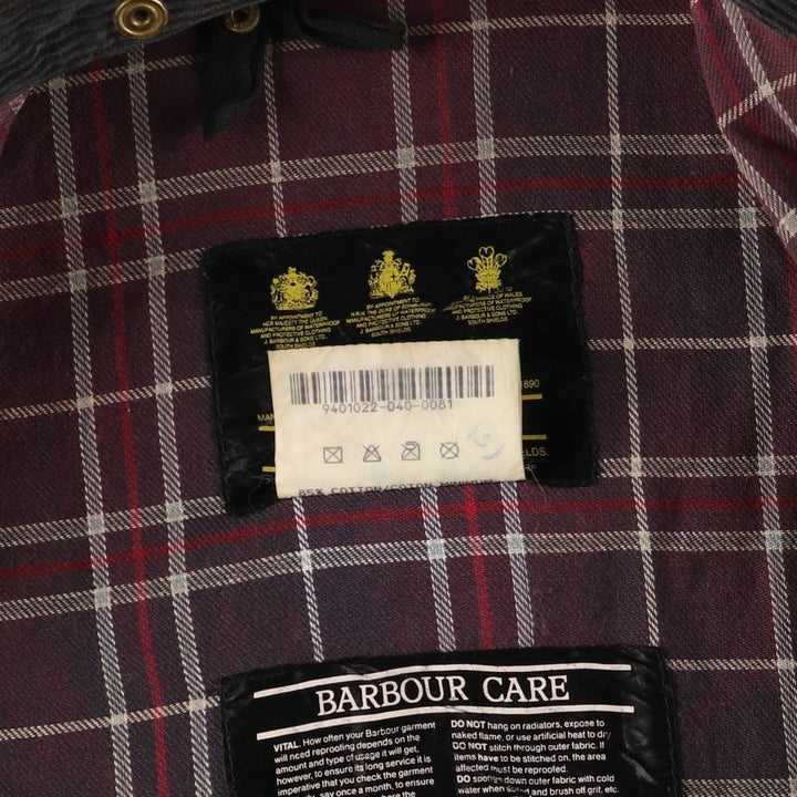 90'S Barbour Border Jacket, Old 3 Warrant, Waxed Cotton, Oiled, Made in England, C38, Men's Medium, Vintage cotton navy blue type Vintage Second Hand