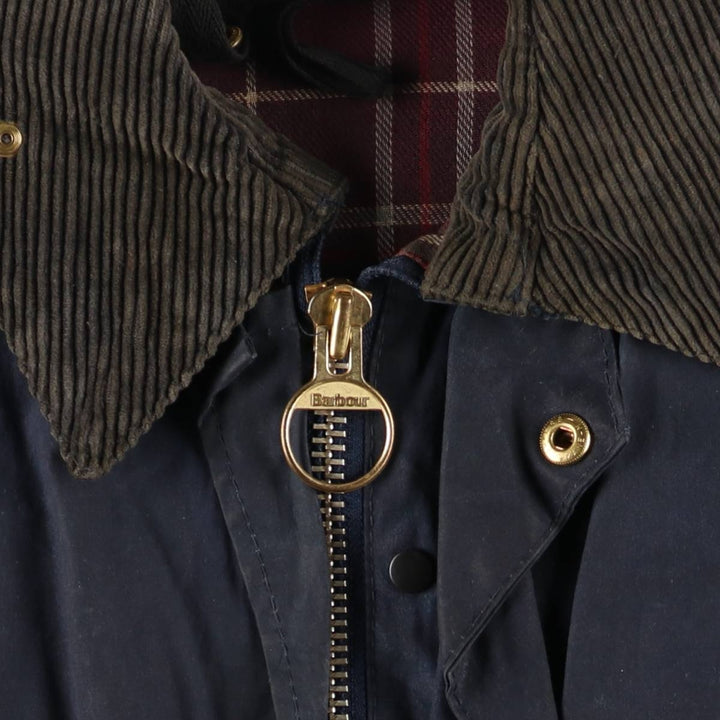 90'S Barbour Border Jacket, Old 3 Warrant, Waxed Cotton, Oiled, Made in England, C38, Men's Medium, Vintage cotton navy blue type Vintage Second Hand