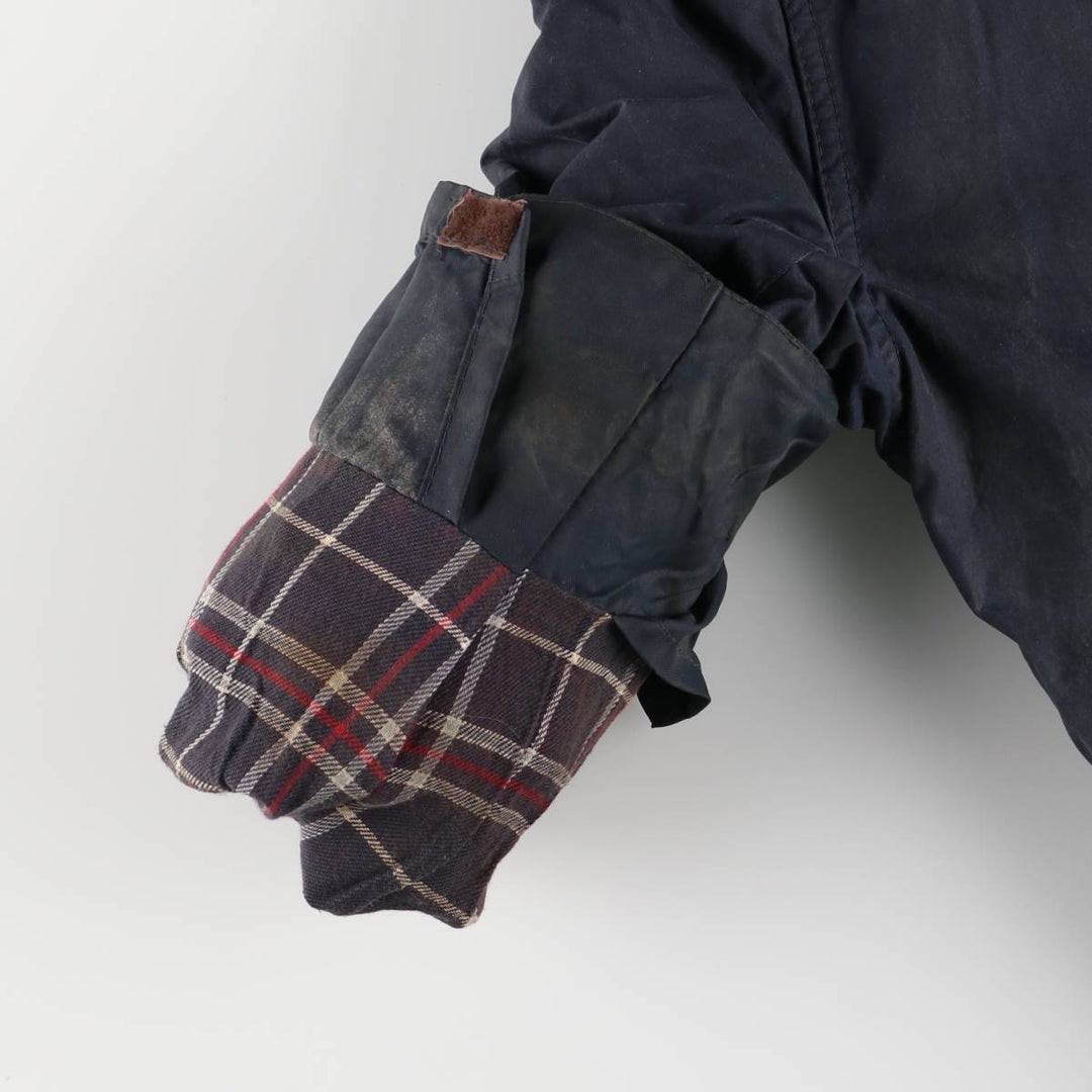 90'S Barbour Border Jacket, Old 3 Warrant, Waxed Cotton, Oiled, Made in England, C38, Men's Medium, Vintage cotton navy blue type Vintage Second Hand