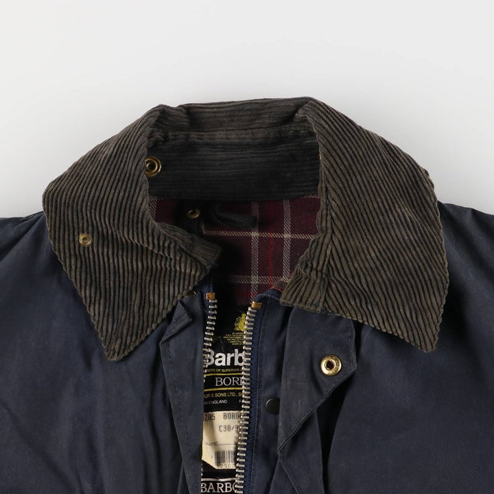90'S Barbour Border Jacket, Old 3 Warrant, Waxed Cotton, Oiled, Made in England, C38, Men's Medium, Vintage cotton navy blue type Vintage Second Hand